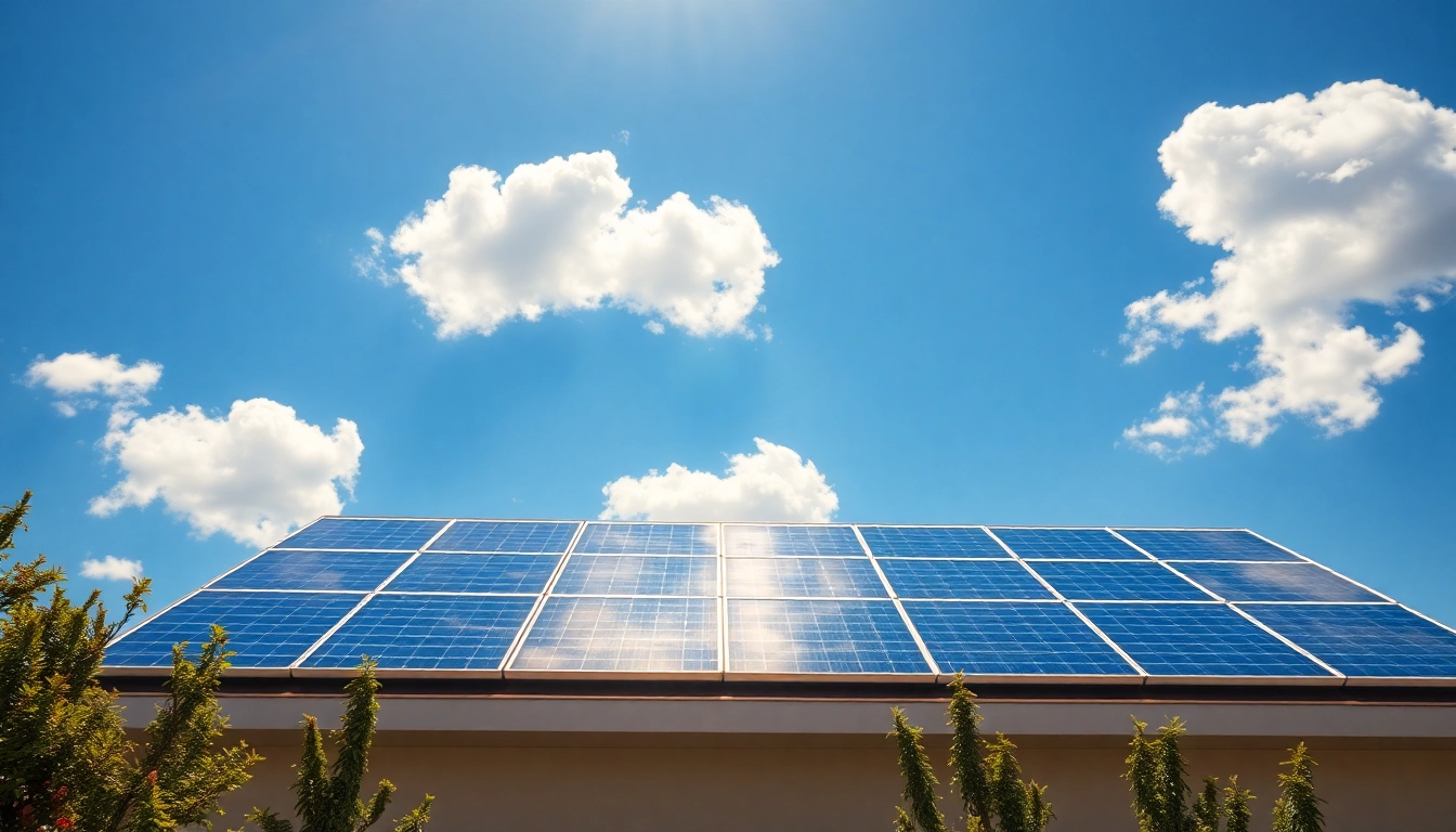 Showcase renewable energy solutions through beautiful solar panels on a residential roof.