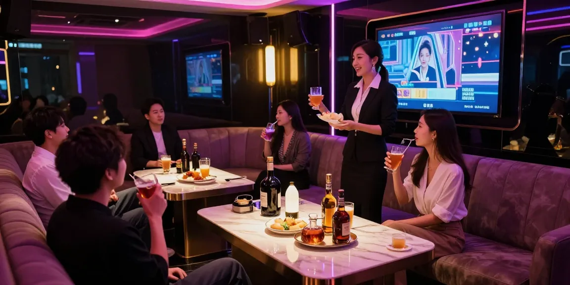 Enjoying a night out at 강남가라오케, a luxury karaoke venue with elegant decor and high-end service.