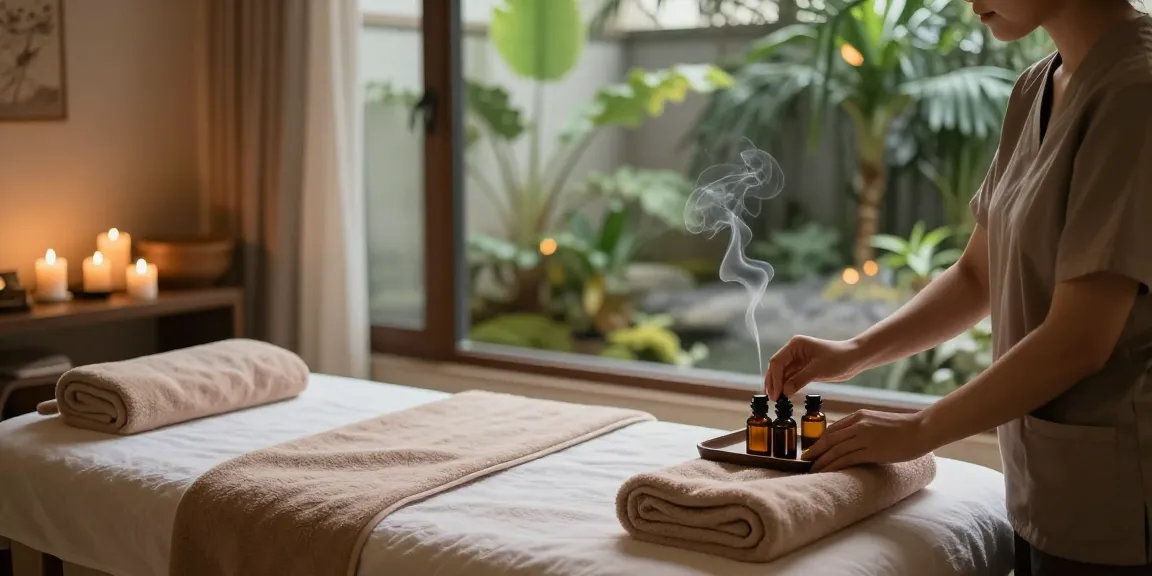 A serene 1인샵 spa scene showcasing relaxation therapy with aromatic oils and calming ambiance.