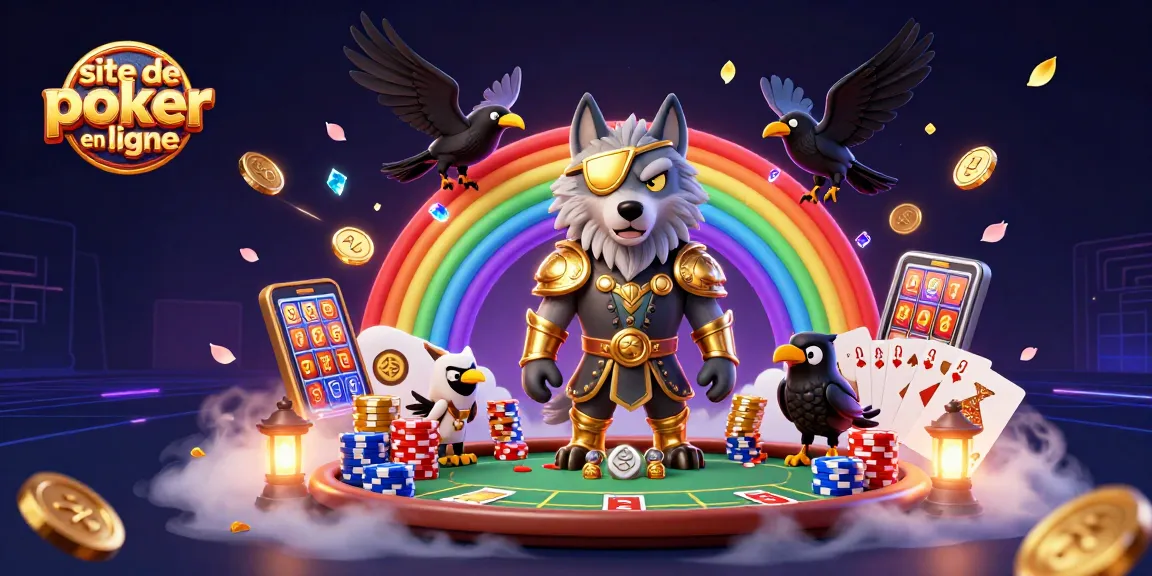 Jouez sur le site de poker en ligne avec un clan mythologique face à un pont de jetons.