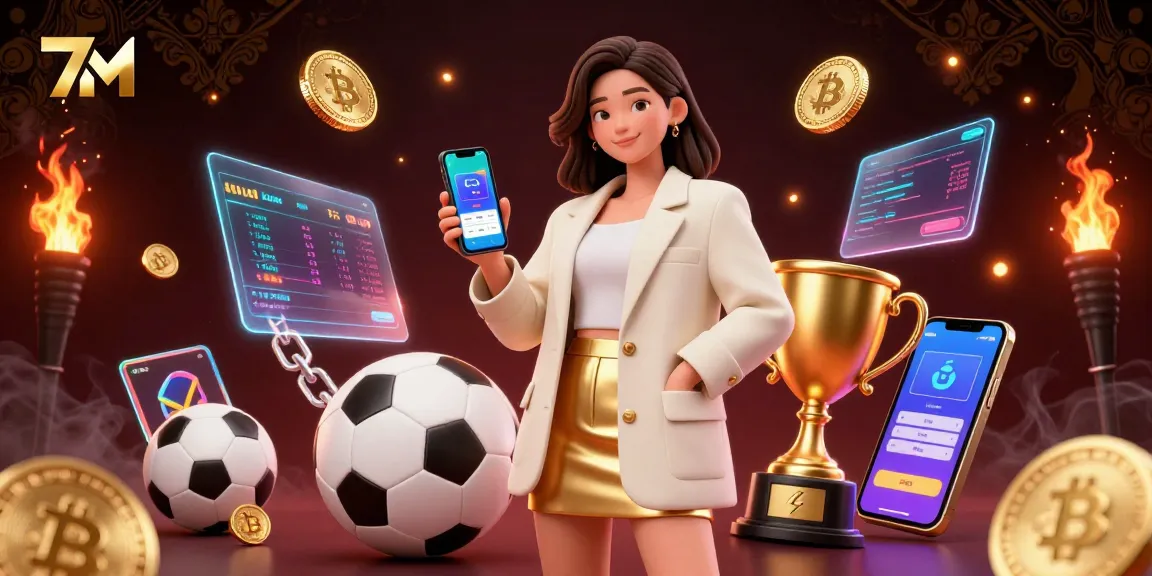 Place bets on live sports updates with 7M's dynamic betting app illustration.