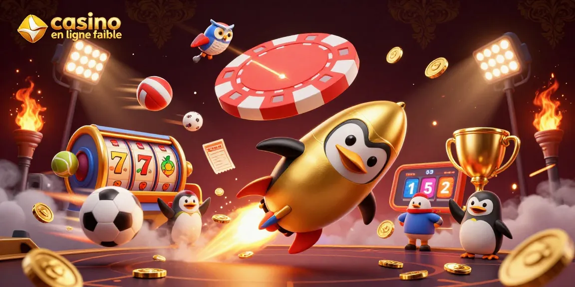 Plongée dans l'univers d'un casino en ligne fiable avec un pingouin doré propulsé et des éléments de jeux fascinants.