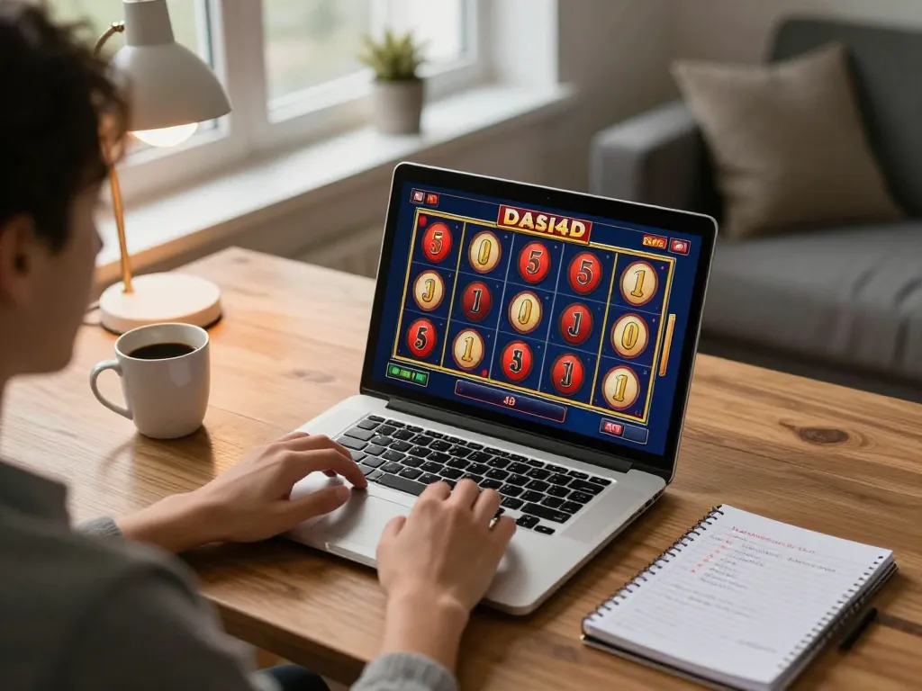 Permainan menarik dari dasi4d slot di laptop selama sesi nyaman di rumah.