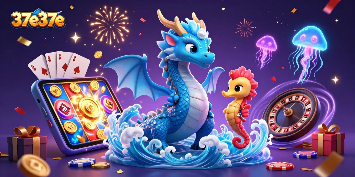 Jogue no 37e37e com a ilustração de dragão aquático em um cenário de cassino vibrante.