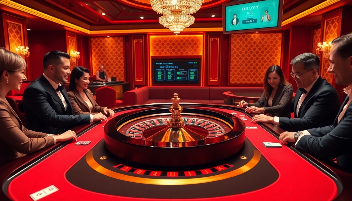 Players enjoying a thrilling game at the MB66 roulette table in a luxurious casino setting.