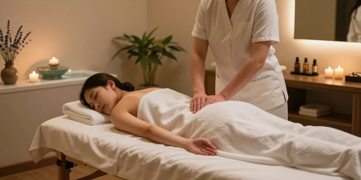 Swedish massage in a serene spa environment with soothing candles and calming decor, showcasing relaxation and wellness.