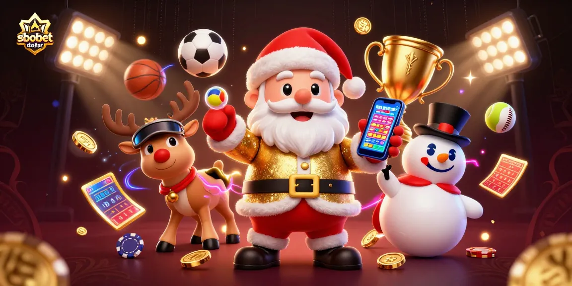 Play sbobet daftar at an exciting online casino with festive characters in a vibrant 3D scene.