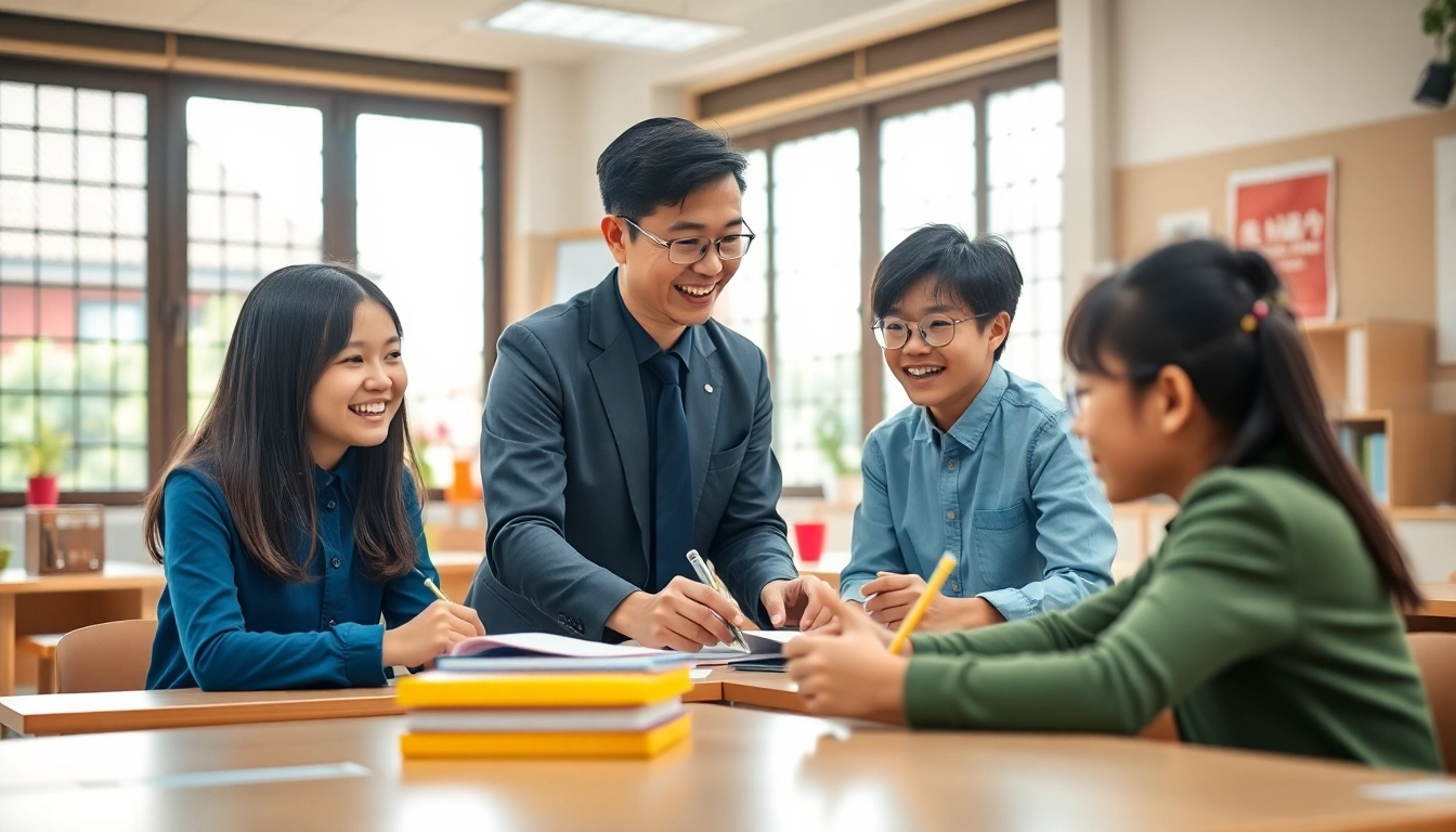 Teach English in Taiwan in an engaging classroom with cultural visuals and vibrant atmosphere.