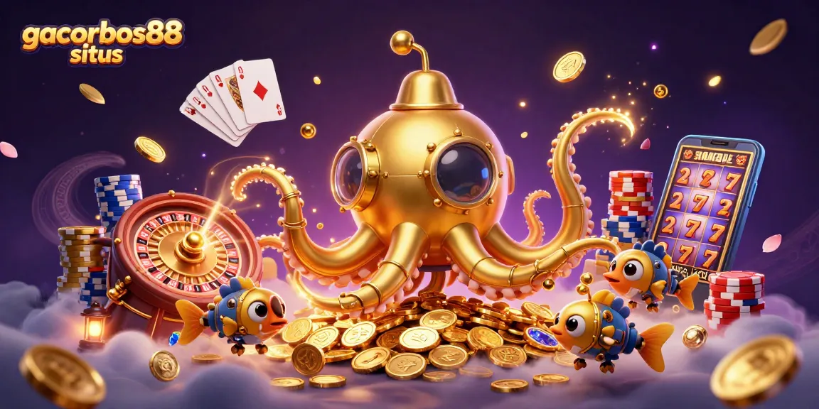 Experience gacorbos88 situs with a vibrant 3D illustration showcasing excitement in online gambling activities.