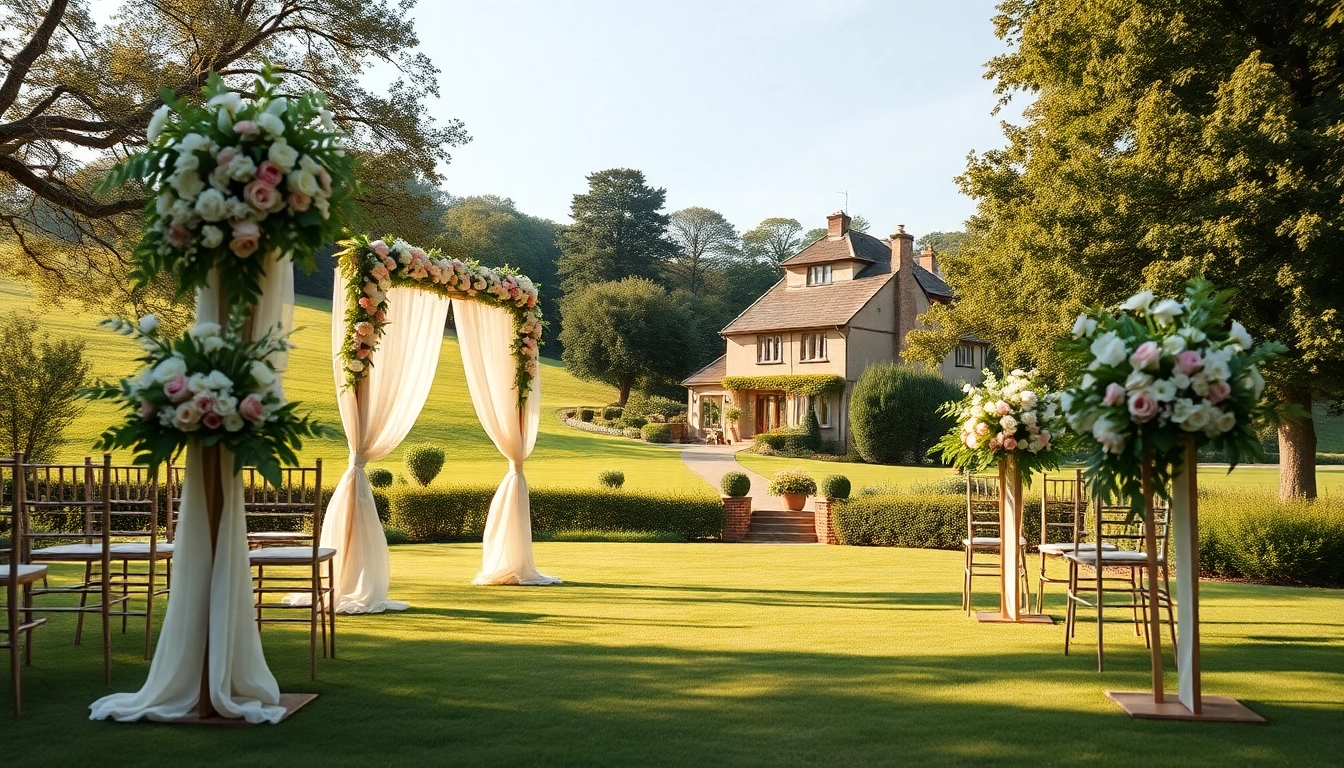 Discover a beautiful Weddings Venue surrounded by nature with elegant floral decorations.