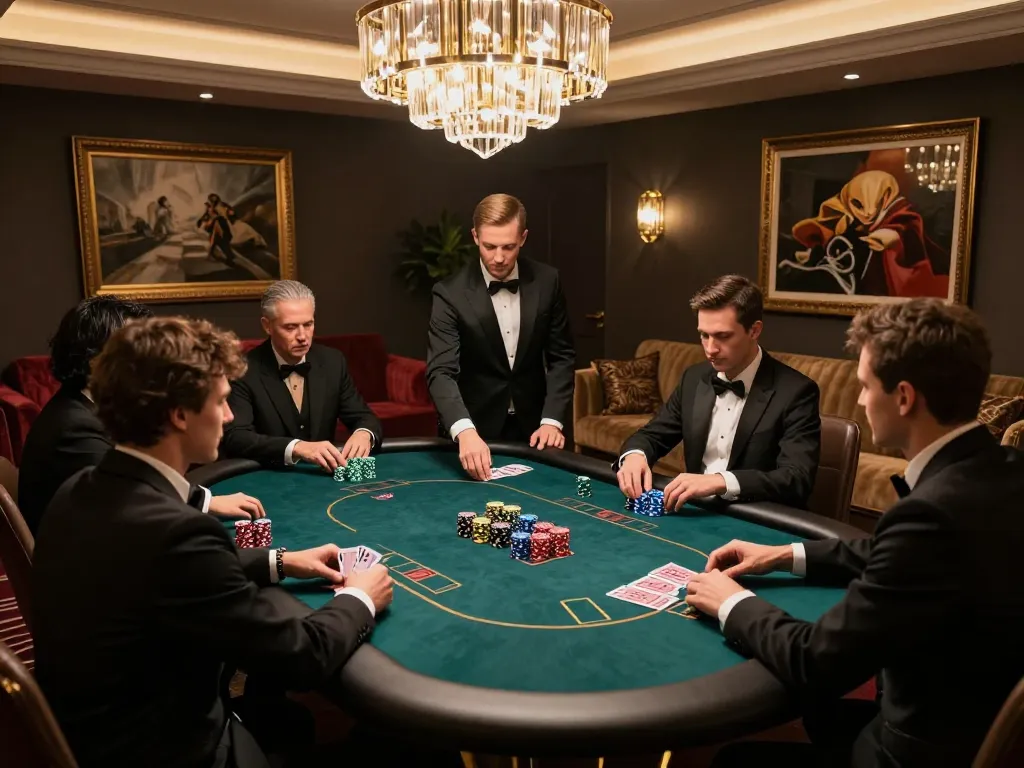 Players enjoying a strategic poker game at an upscale okwin casino with elegant decor.