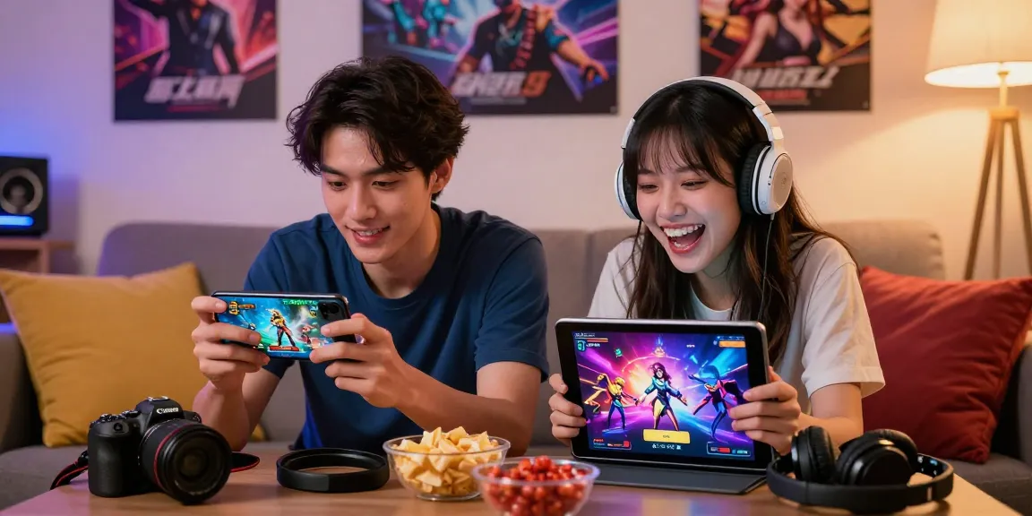 Engaged players enjoying mobile hentai games in a cozy living room.