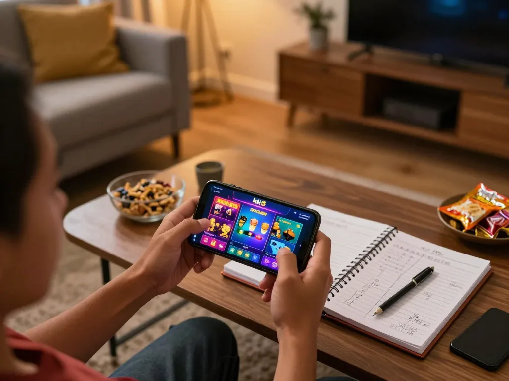 Engaged player using bk8 mobile app for gambling, revealing exciting casino games on smartphone.