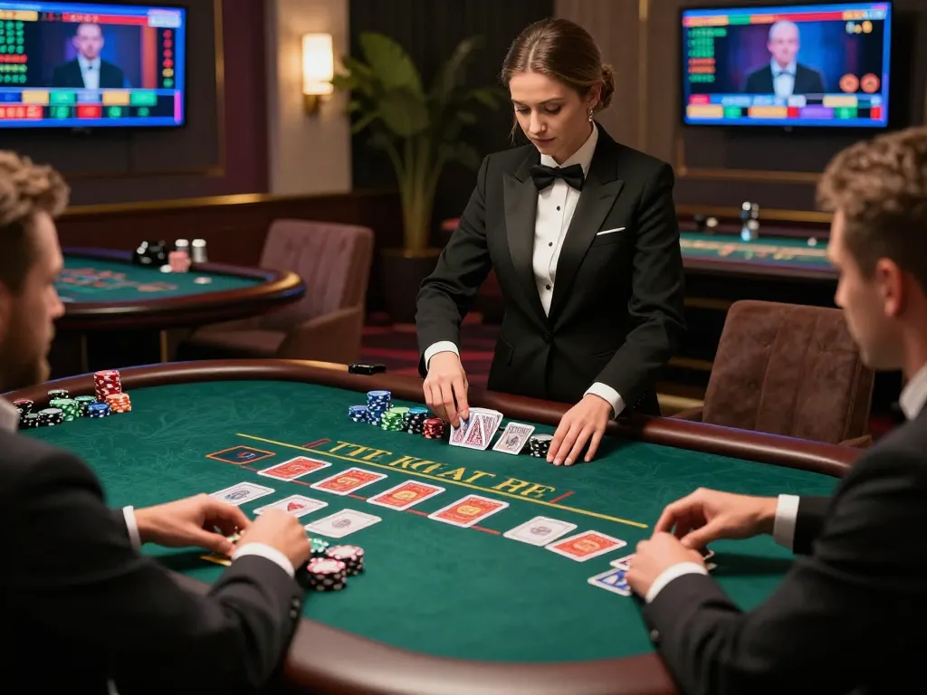 Exciting baccarat table scene at a popular 바카라사이트, players engaging in a thrilling game under elegant lighting.