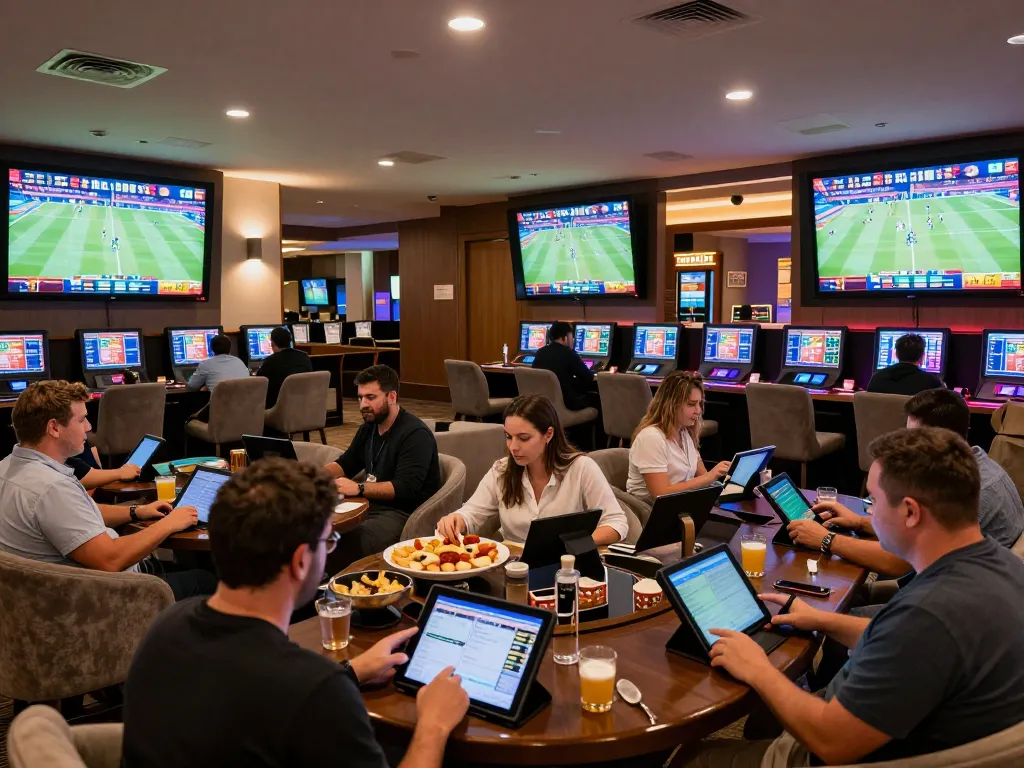 Experience keobongda as bettors engage in live sports wagering, emphasizing strategic decision-making in a vibrant lounge