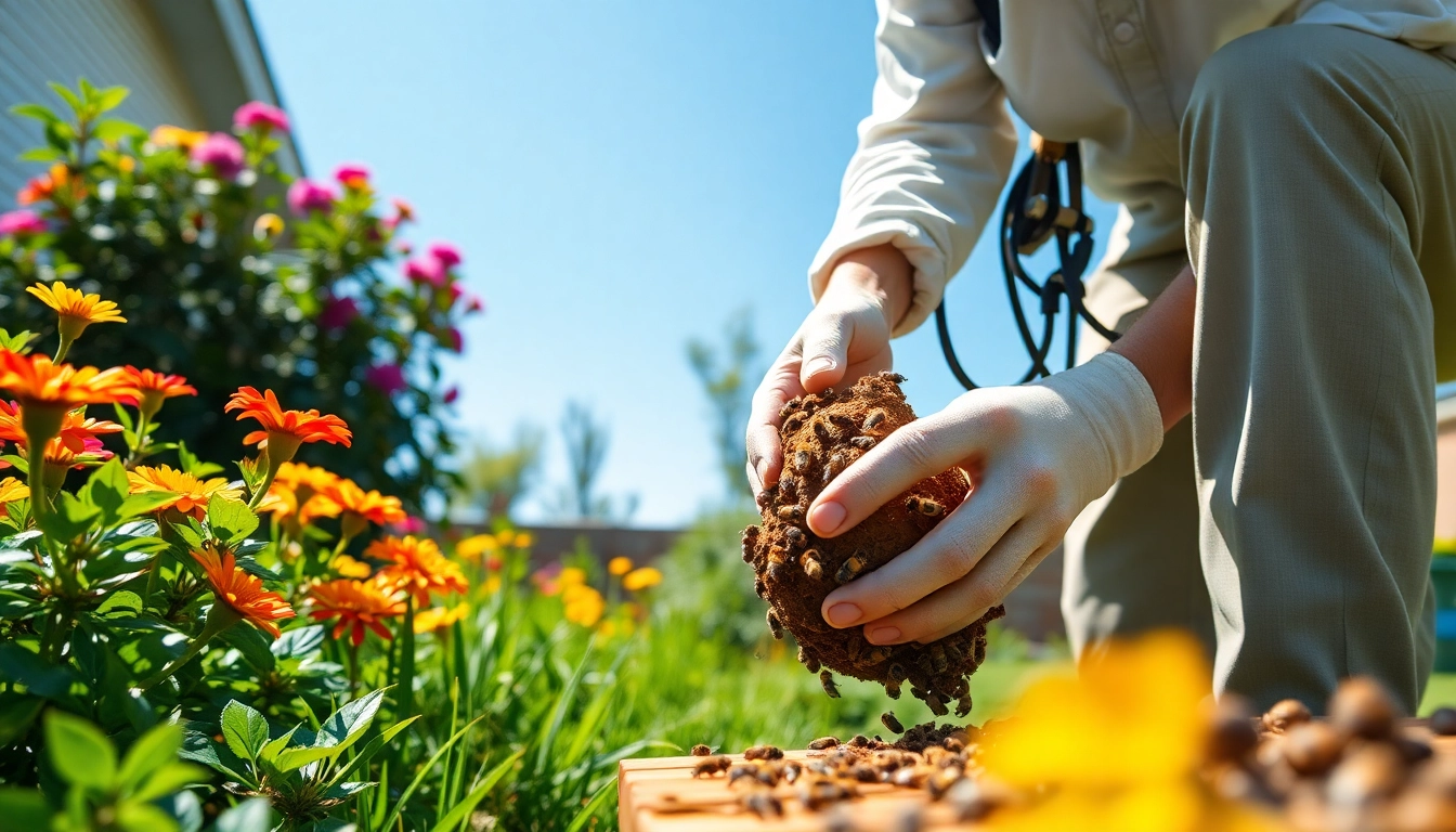 Engaging honey bee removal services ensuring safe relocation in a serene backyard.