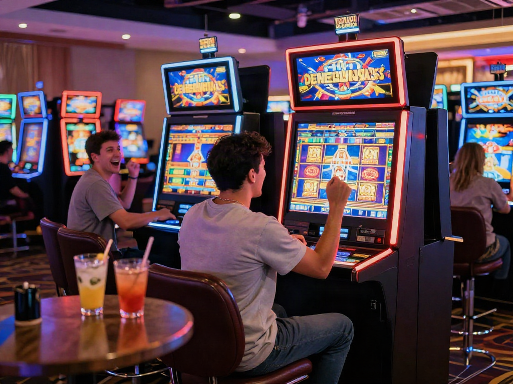 Player enjoying a slot bonus new member 100 celebration at a vibrant casino machine