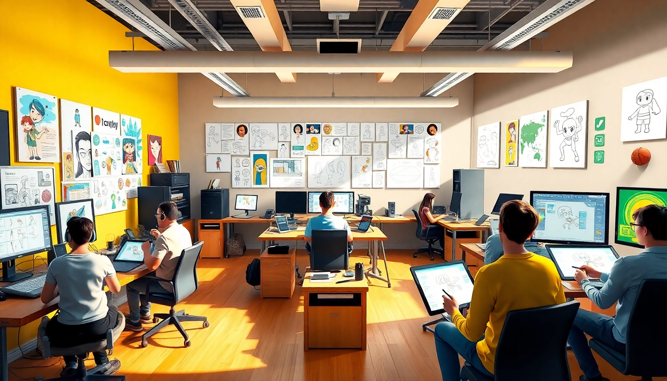 Animation Agency kreative Szene mit Künstlern, die an Animationen arbeiten