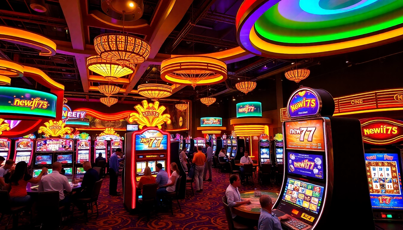 Experience the excitement of winning at the new77 slot machine in a vibrant casino setting.