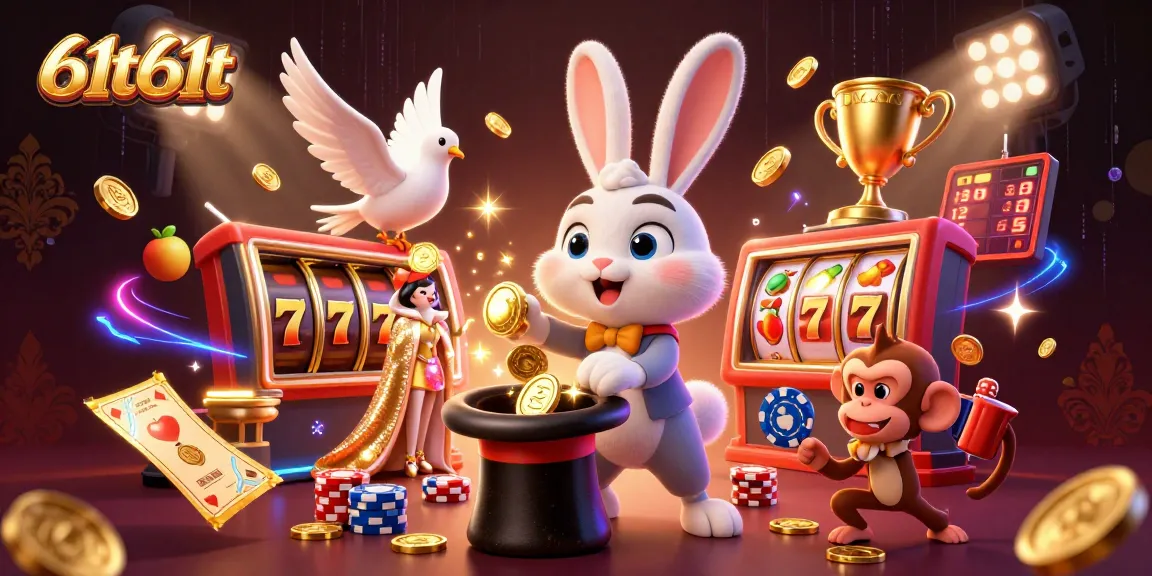 Win big at 61t61t with a magical scene featuring a magician rabbit and energized casino action.