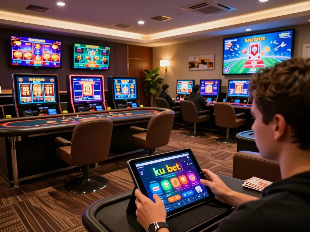 Winning on the ku bet mobile app with multiple online casino games displayed on a modern gaming setup.