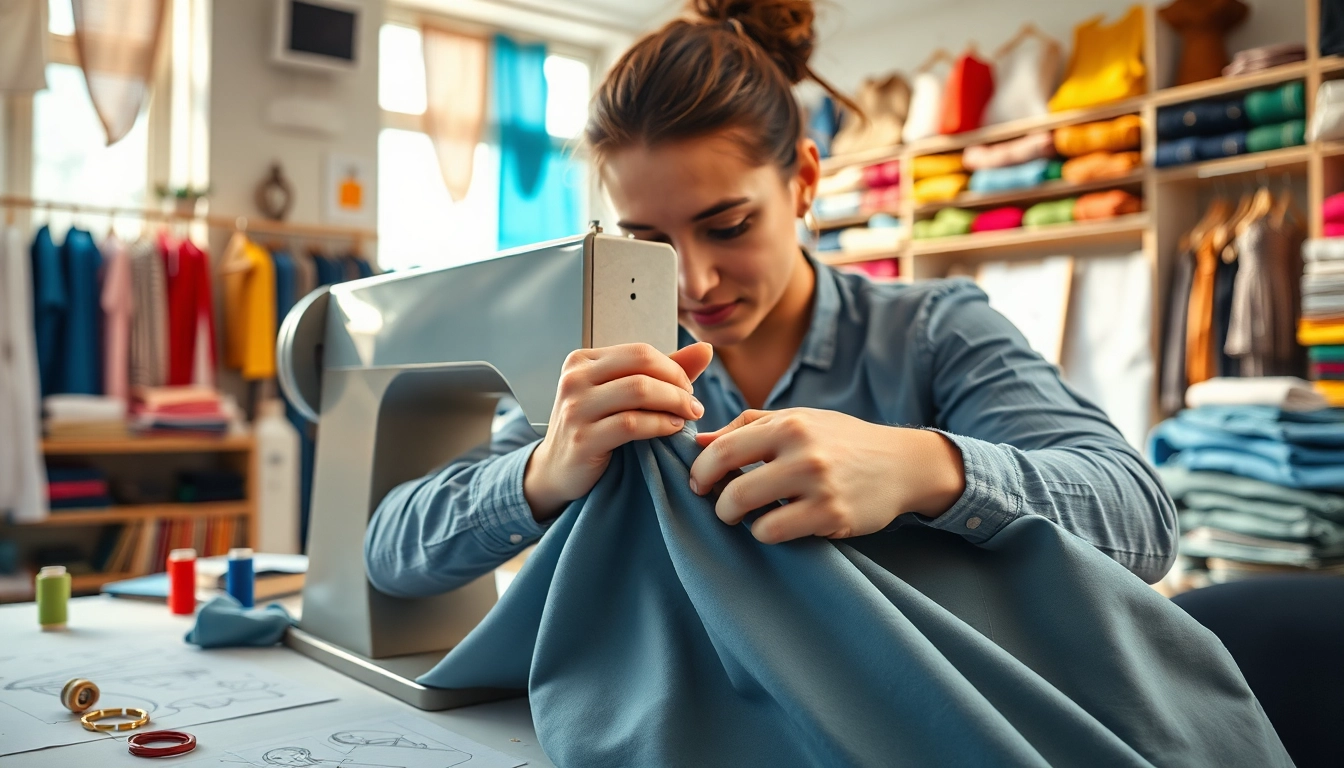 Expert performing alterations in Nashville TN with precision on a garment.