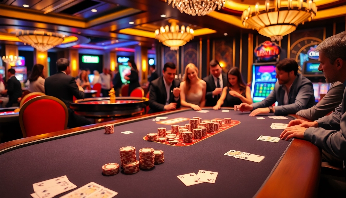 78win card players strategizing at a vibrant casino table, highlighting excitement and professionalism.