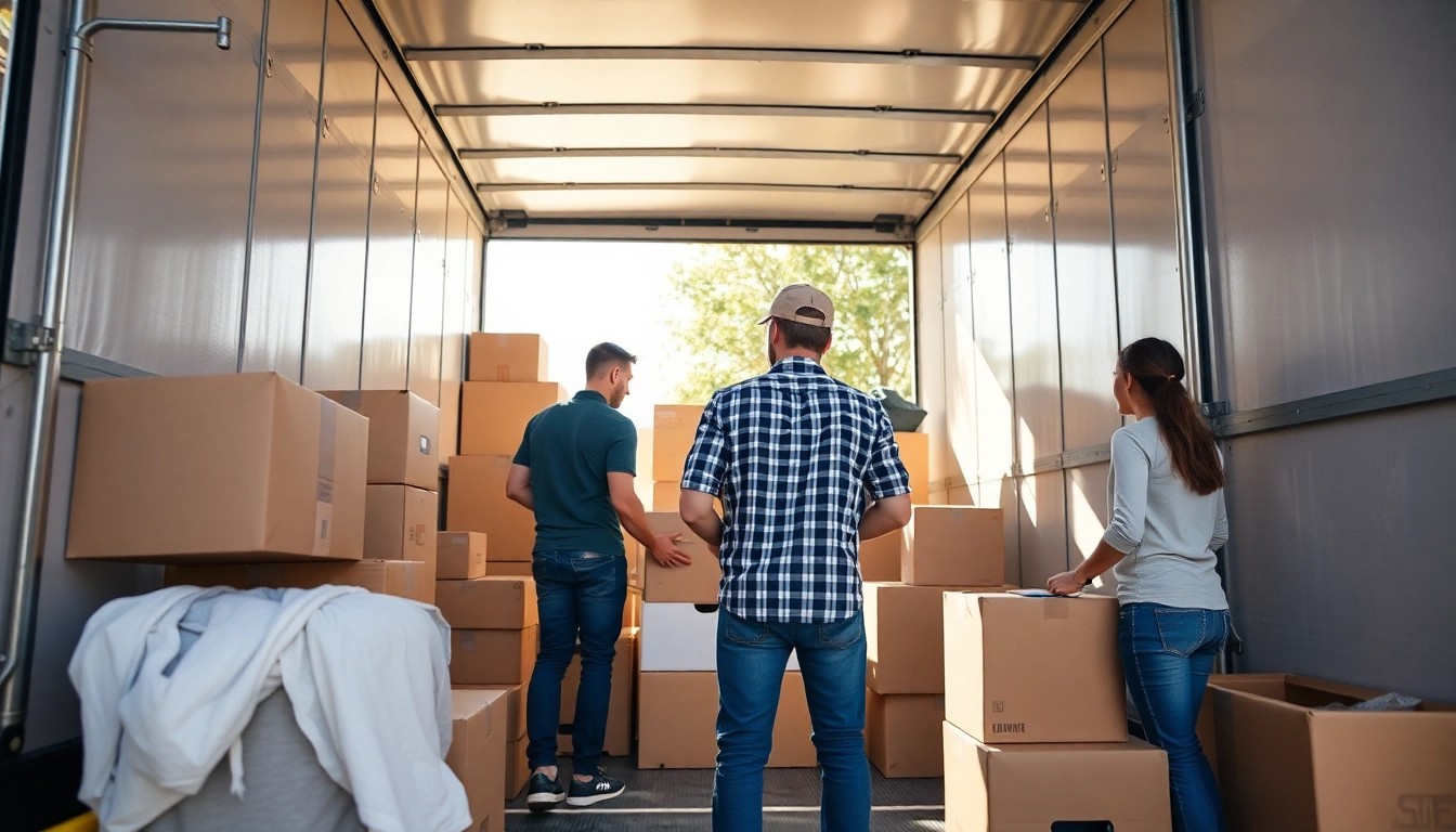 Team providing moving services efficiently while packing a truck with care.