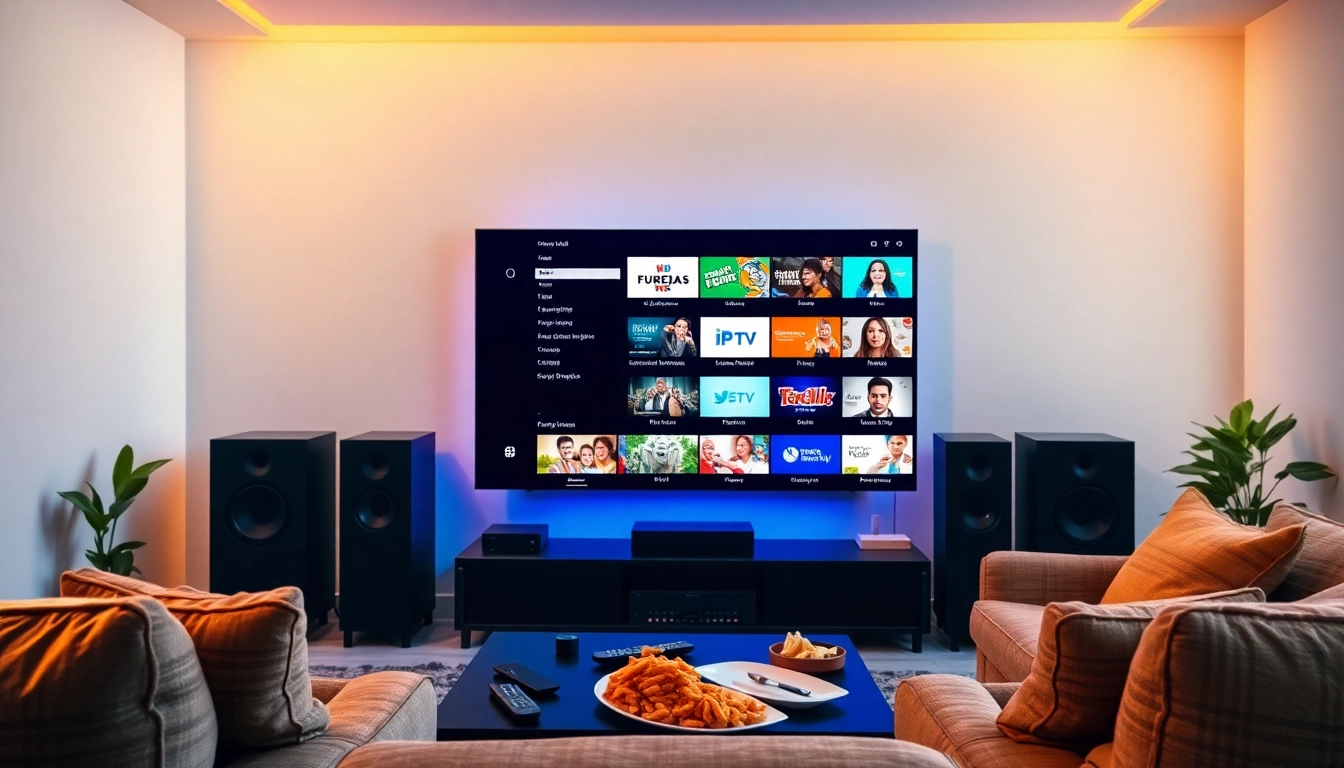 Descubre mejor iptv en un moderno set de transmisión con una televisión de alta calidad.