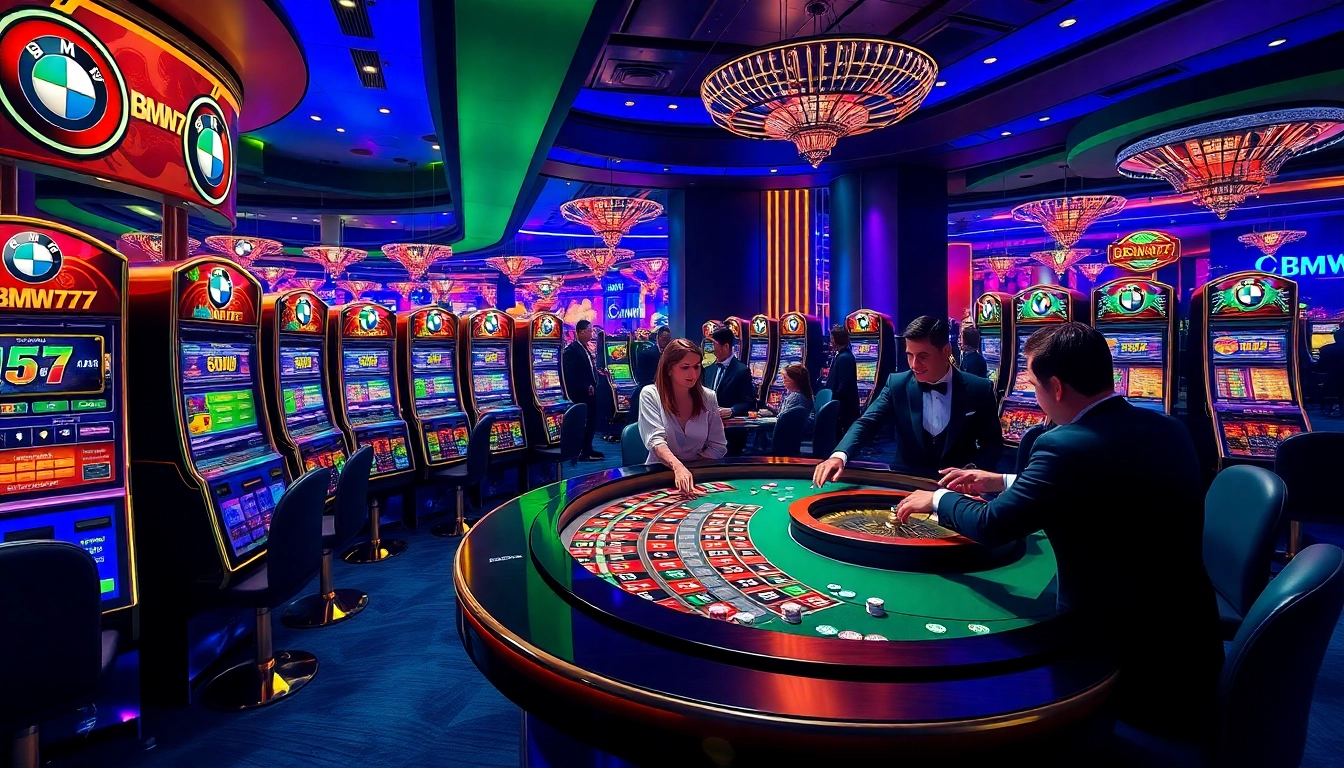 Bmw777 slot machines attract players with vibrant visuals and thrilling gameplay at a luxury casino.