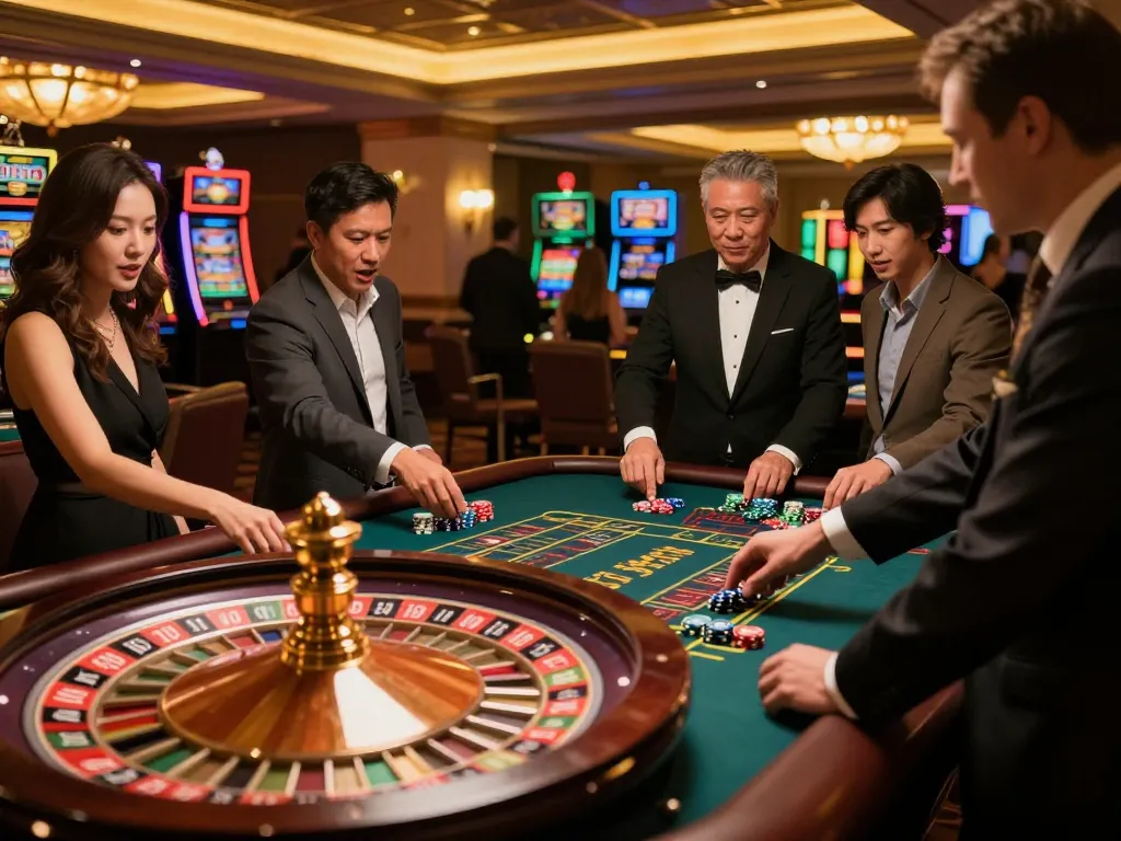 MM99 roulette players placing bets amidst an exciting casino atmosphere