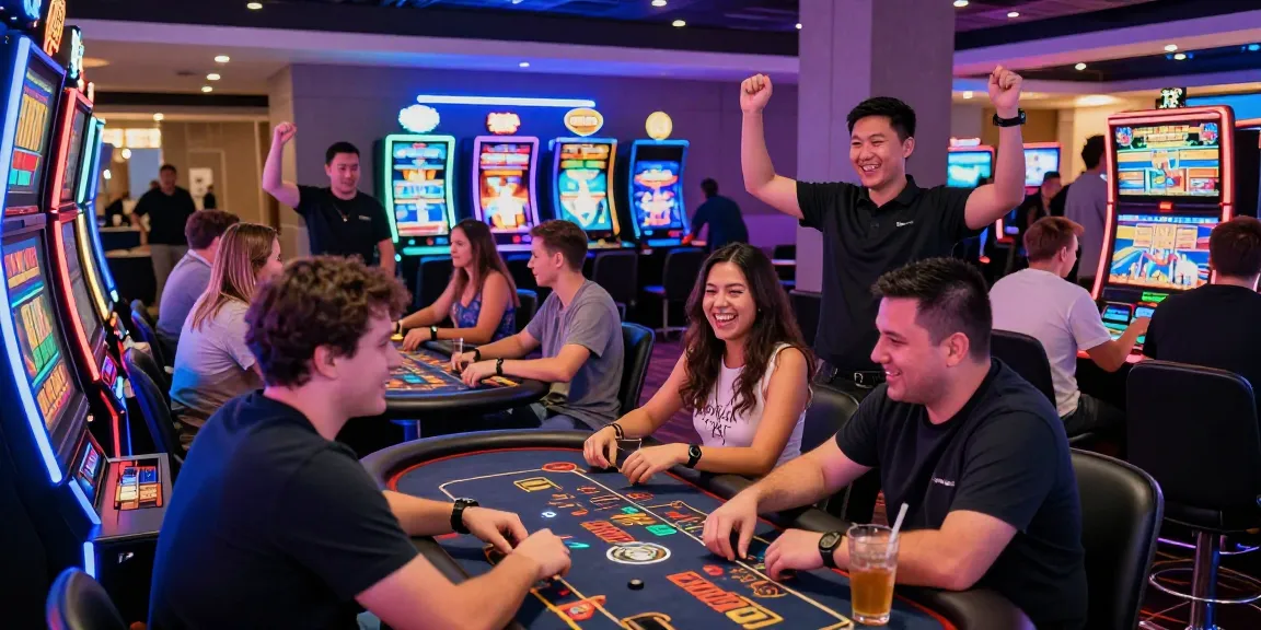 Exciting KO66 casino atmosphere with players enjoying games and vibrant lighting.