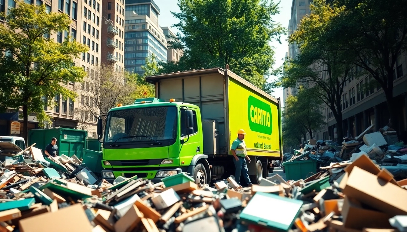 Efficient junk removal service by https://myeasyjunkremoval.com featuring workers and truck in an urban setting.