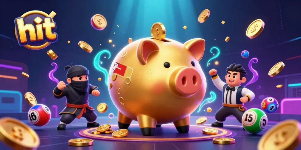 Experience a vibrant casino scene with hit-themed characters and lively gaming elements.