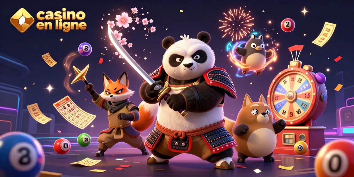 Découvrez la magie du casino en ligne avec un panda samouraï et un renard ninja dans une scène dynamique