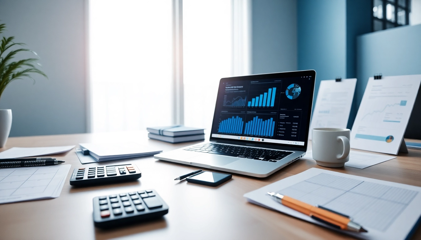 SMSF-focused accountant's office with charts and financial documents for professional management.
