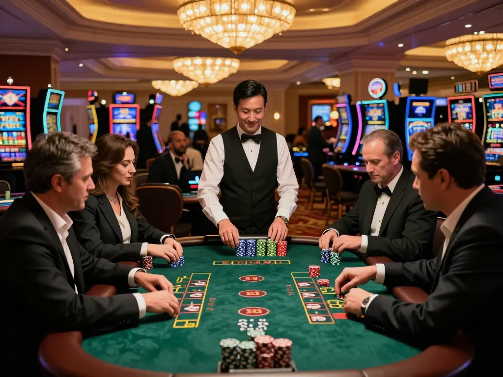 Players engaging in high-stakes blackjack with TX88 chips at a luxurious casino table.