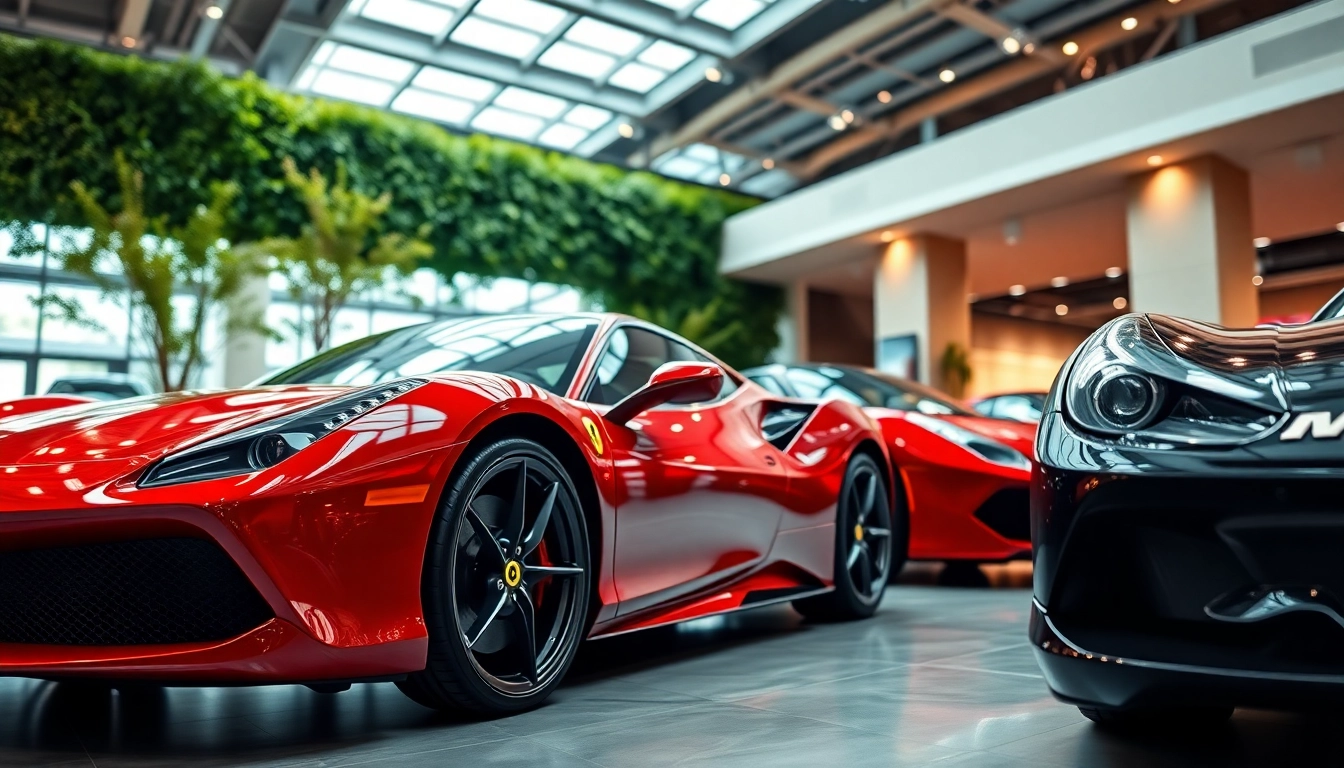 Showcase of Ferrari models in the Ferrari dealership Cape Town highlighting luxury and elegance.