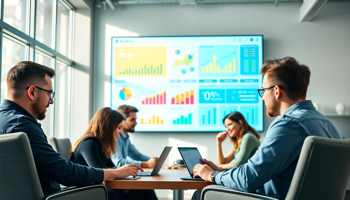 Engaged team discussing digital marketing strategy at https://www.fire85.com with analytics visuals.