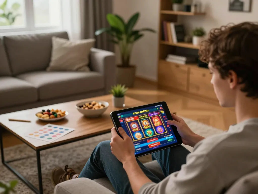 Engaging in casino online senza registrazione on a tablet at home with vibrant game interface
