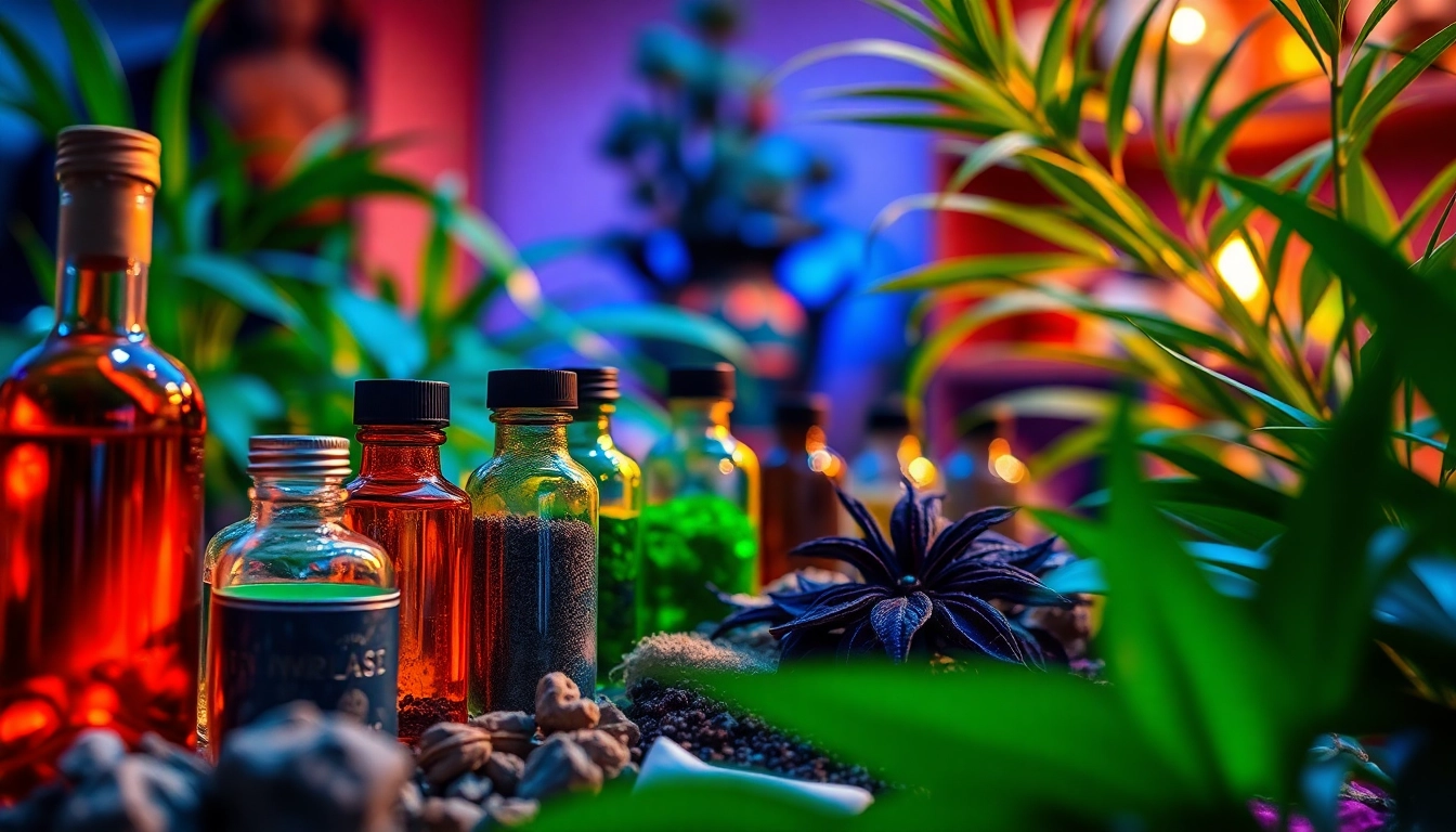 Psychedelicschemstore showcasing colorful psychedelic substances in a serene environment.