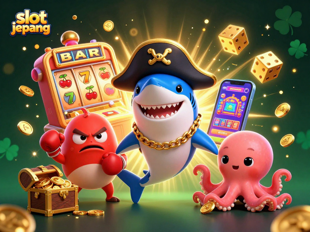 Experience thrilling slot jepang action with a pirate shark and casino elements in vibrant 3D art.