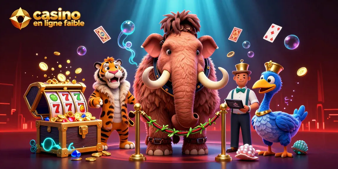 Casino en ligne fiable : Mammouth, tigre et oiseau en illustration 3D immersive.