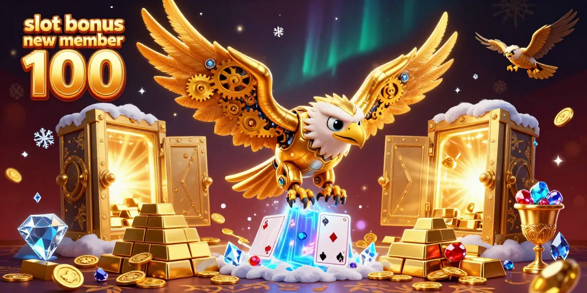 Experience excitement with the slot bonus new member 100 in this vibrant casino illustration showcasing dynamic gaming elements.