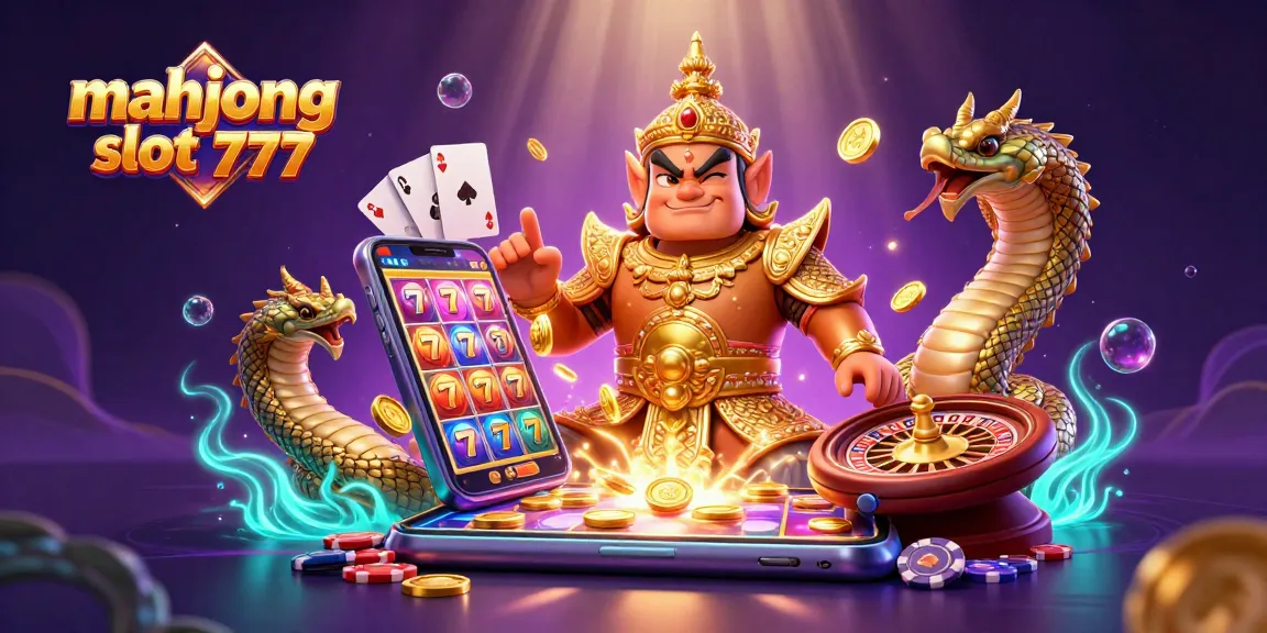 Play mahjong slot 777 with vibrant visuals and dynamic game elements in this exciting digital illustration.