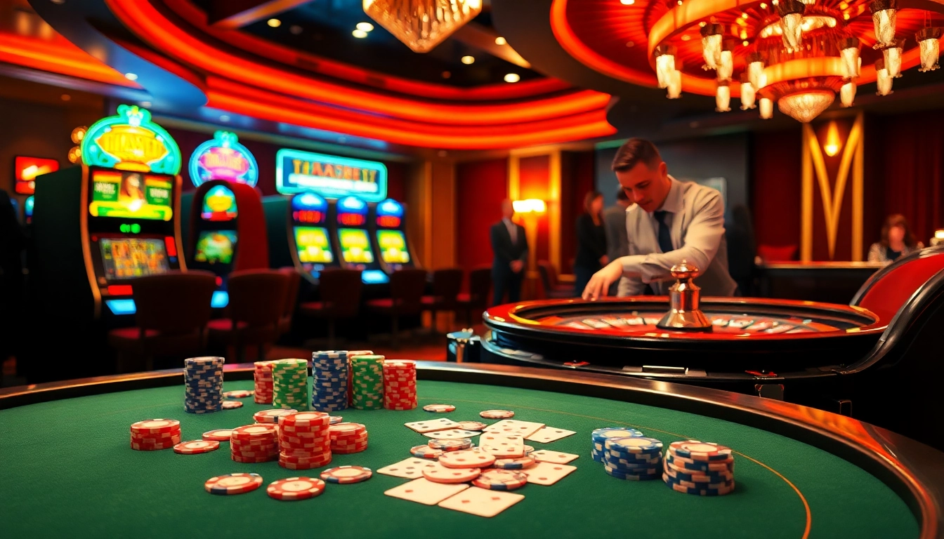 Experience exhilarating gaming moments at THABET with luxury casino tables and vibrant slot machines.