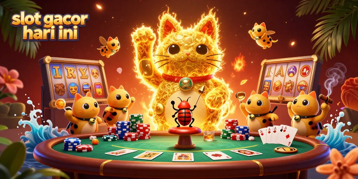Experience jackpot thrills at slot gacor hari ini with a lively illustration featuring vibrant casino symbols.