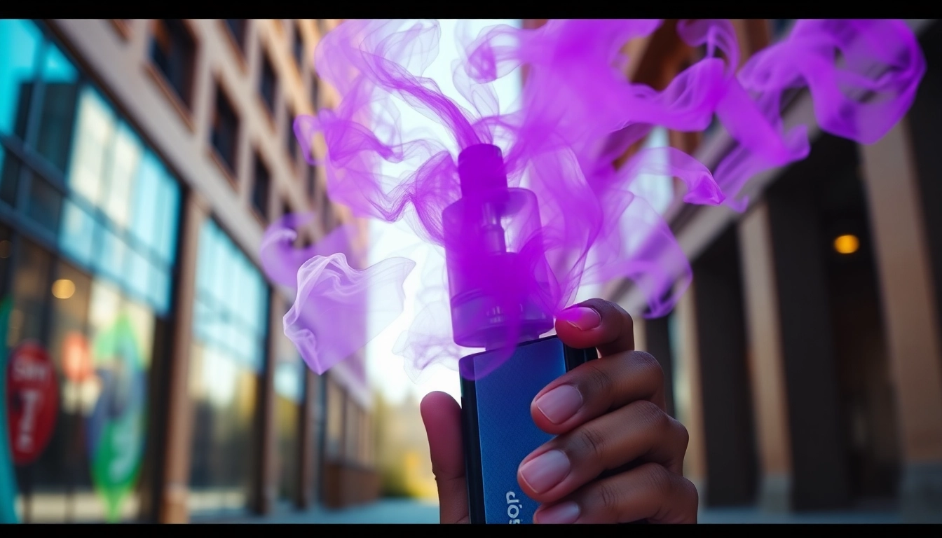 Showcasing a Tyson vape surrounded by colorful vape clouds, emphasizing quality and appeal.