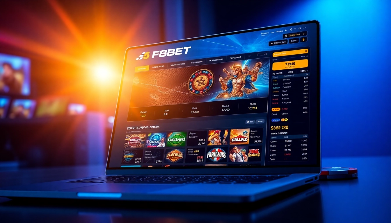 F8BET online gambling platform interface showcasing gaming options and dynamic betting features.