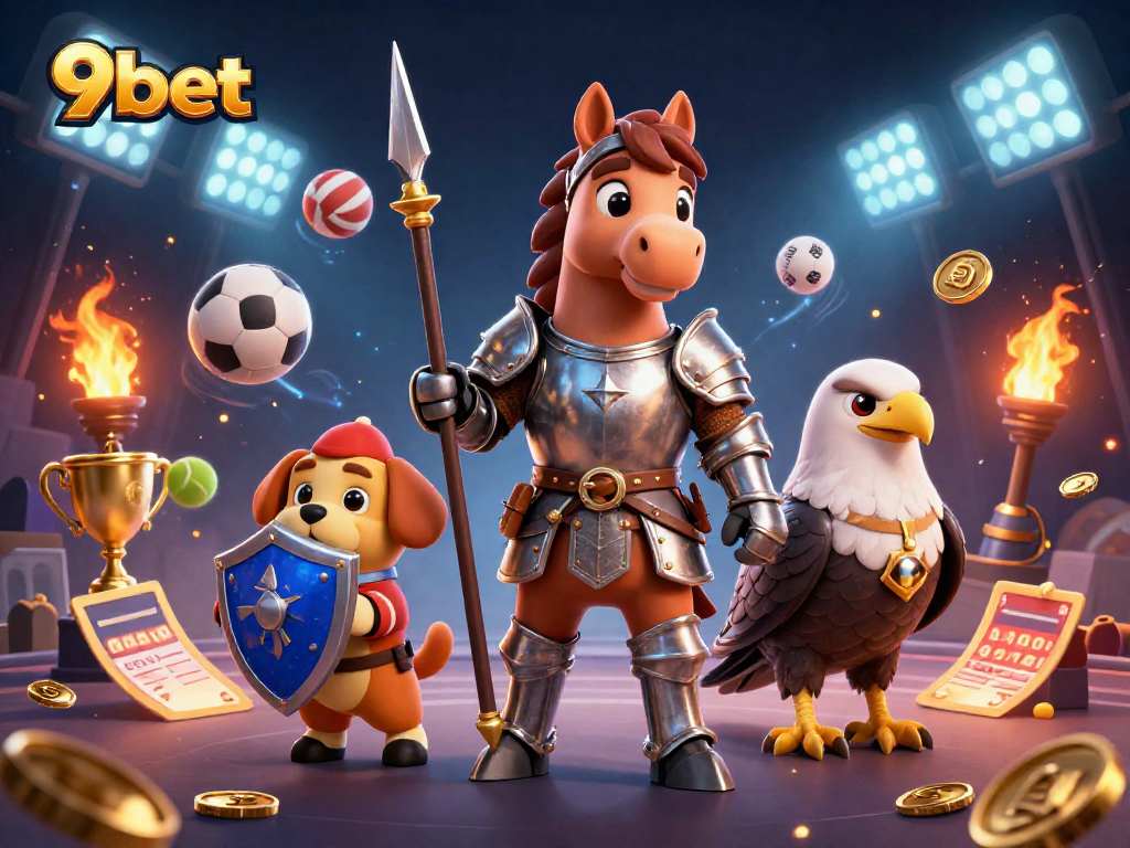 Experience the thrill of 9bet sports betting with medieval characters in a dynamic 3D scene.